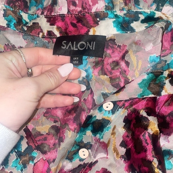 Saloni Emile Floral-Print Button-Front Silk Top 🌺 size 2 - Picture 9 of 10